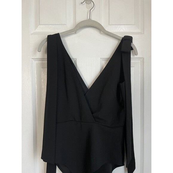 OH MY LOVE London Womens bow v neck black Bodysuit Medium - Picture 10 of 10